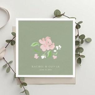 Serviette En Papier Sage Vert   Faire-part de mariage Rose Blush Chic