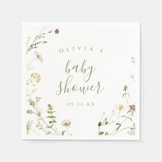 Serviette En Papier Sage Vert Fleur Sauvage Rustique Bohème Baby Showe (Devant)