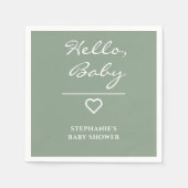 Serviette En Papier Sage vert minimal avec coeur Bonjour bébé (Devant)