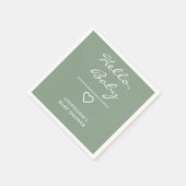 Serviette En Papier Sage vert minimal avec coeur Bonjour bébé (Coin)