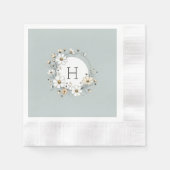 Serviette En Papier Sage Vert Monogramme Fleurs Boho Personnalisées (Devant)