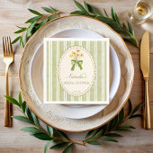Serviette En Papier Sage vert rayures nuptiale douche monogrammed