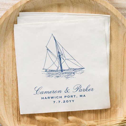 Serviette En Papier Sailboat Elegant Nautical Navy Blue Mariage