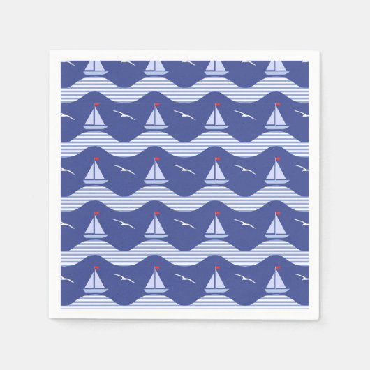 Serviette En Papier Sailboats On Striped Sea Pattern (Devant)
