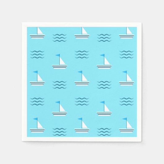 Serviette En Papier Sailboats on the Blue Sea Pattern (Devant)