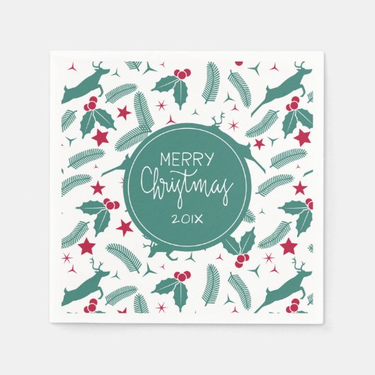 Serviette En Papier Saint Noël et motif de cerfs (Devant)