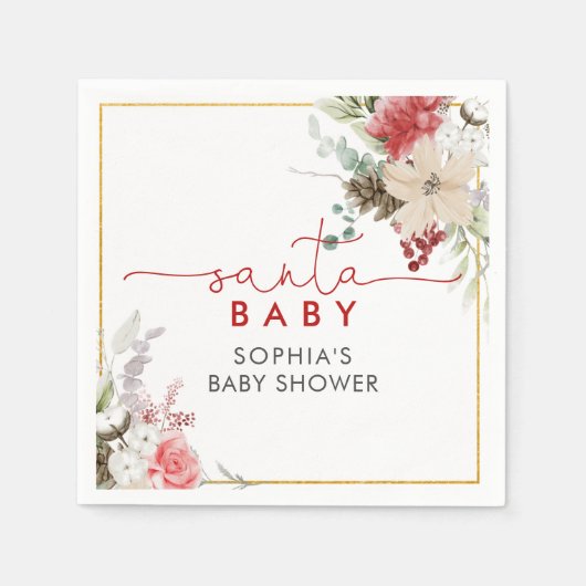 Serviette En Papier Saint Noël Fleurs Baby shower serviettes (Devant)