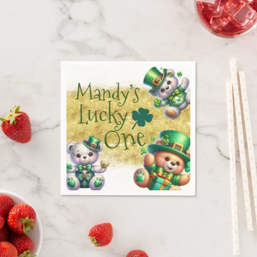 Serviette En Papier Saint-Patrick’s Day Bear Jote Anniversaire Lucky O (En situation)