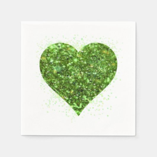 Serviette En Papier Saint Patrick's day, coeur vert irlandais scintill (Devant)