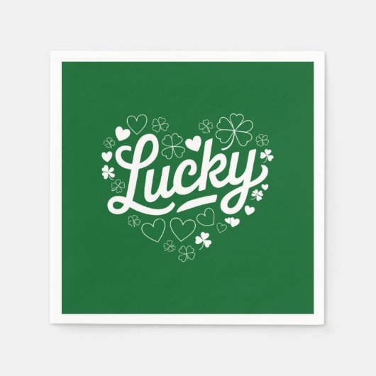 Serviette En Papier Saint Patrick's Day Heart Lucky Clover Shamrock (Devant)