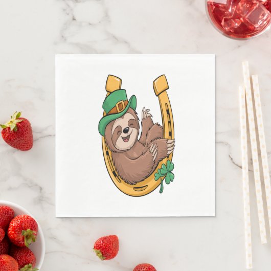 Serviette En Papier Saint Patrick's Day Sloth Horseshoe Lucky (En situation)