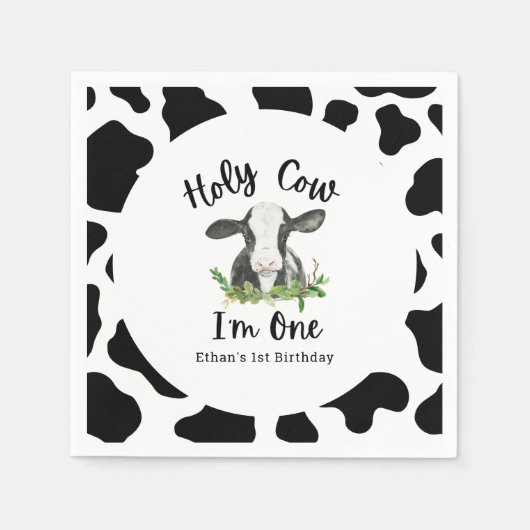 Serviette En Papier Saint Vache Je suis une vache 1er fête d'anniversa (Devant)