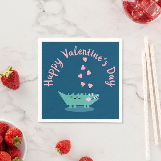 Serviette En Papier Saint-Valentin Alligator Cœurs Rose (En situation)