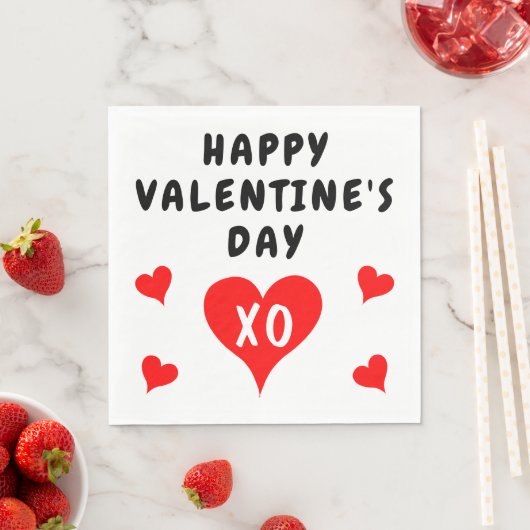 Serviette En Papier Saint-Valentin cœurs rouges (En situation)