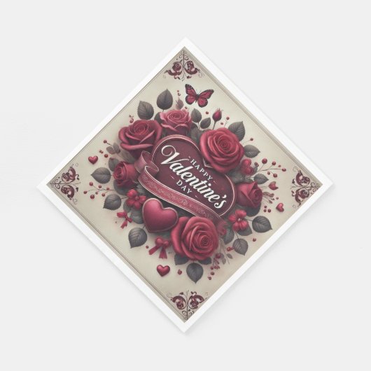 Serviette En Papier Saint Valentin Design avec Roses et coeur (Coin)