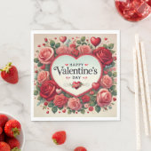Serviette En Papier Saint Valentin Design avec Roses et Coeurs (En situation)