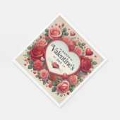 Serviette En Papier Saint Valentin Design avec Roses et Coeurs (Coin)