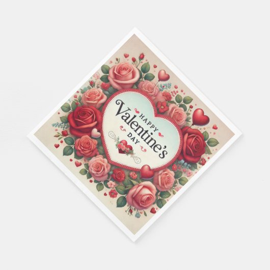 Serviette En Papier Saint Valentin Design avec Roses et Coeurs (Coin)