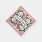 Serviette En Papier Saint Valentin Floral Coeur Design (Coin)