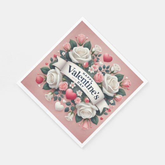 Serviette En Papier Saint Valentin Floral Coeur Design (Coin)