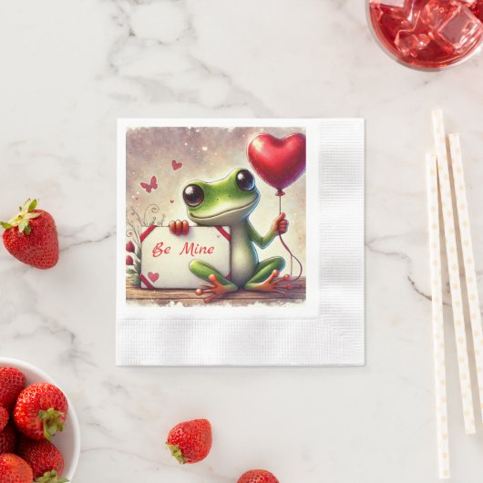 Serviette En Papier Saint Valentin Grenouille Mignonne (En situation)