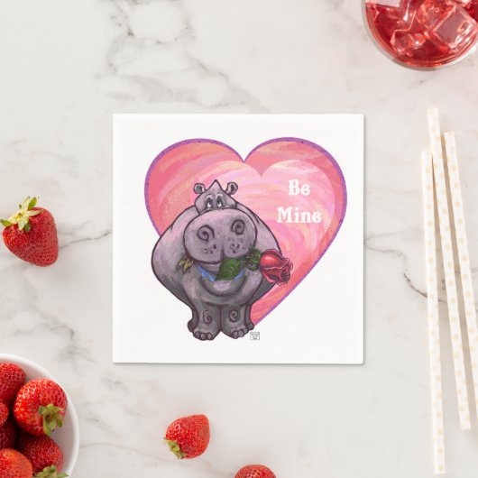Serviette En Papier Saint-Valentin Hippopotame (En situation)