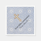 Serviette En Papier Sainte Première Communion Gold Croix de dentelle (Devant)