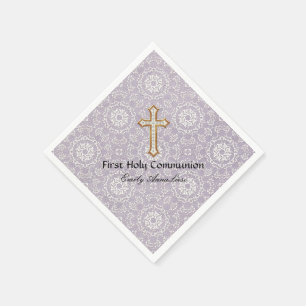 Serviette En Papier Sainte Première Communion Gold Croix de dentelle