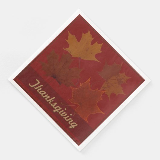 Serviette En Papier Saison 4 Feuilles Automne Thanksgiving Texte Perso (Coin)