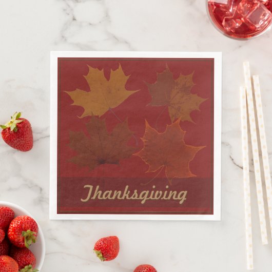 Serviette En Papier Saison 4 Feuilles Automne Thanksgiving Texte Perso (En situation)