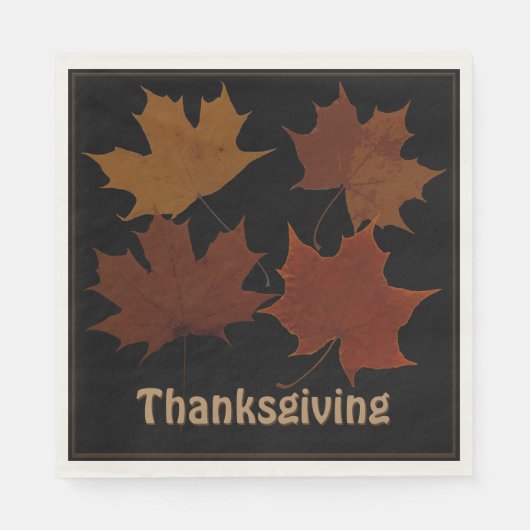 Serviette En Papier Saison 4 Feuilles Automne Thanksgiving Texte Perso (Devant)