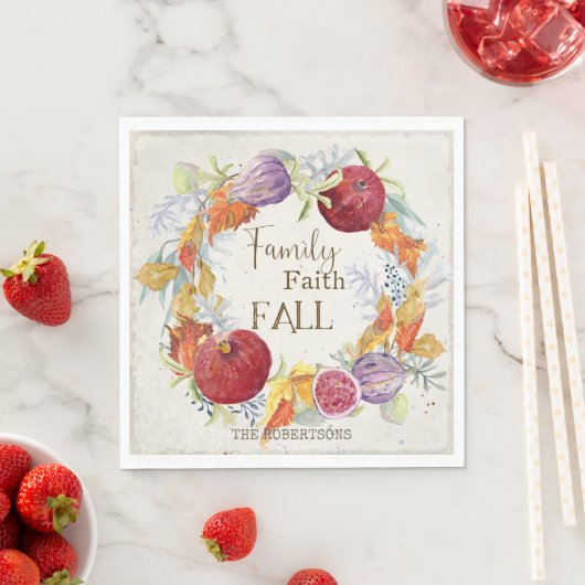 Serviette En Papier Saison Automne Famille Foi Automne Harvest Wreath  (En situation)