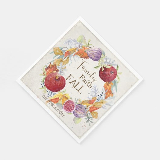 Serviette En Papier Saison Automne Famille Foi Automne Harvest Wreath  (Coin)
