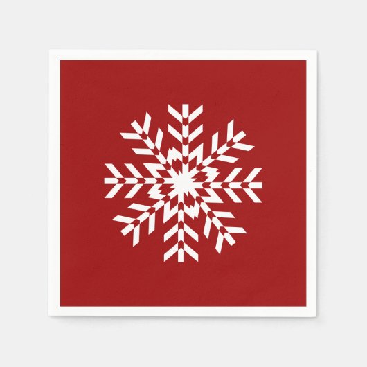 Serviette En Papier Saison de base de ski Red et White Snowflake (Devant)