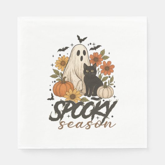 Serviette En Papier Saison éffrayante Ghost Retro Éffrayant Halloween  (Devant)