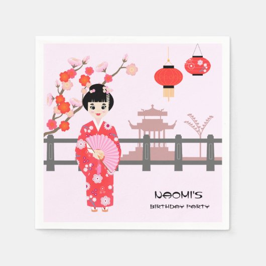 Serviette En Papier Sakura Cerry Blossom Japonaise Fête d'Anniversaire (Devant)