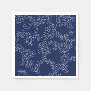 Serviette En Papier Sakura de cerisier japonais blanc sur bleu