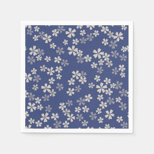 Serviette En Papier Sakura japonais fleurs de cerisier bleu blanc (Devant)