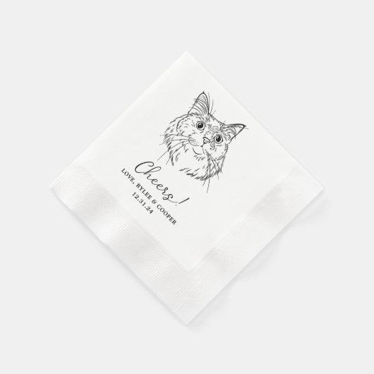Serviette En Papier Salaire Personnalisé Chat Drawn Cocktail Mariage d (Coin)