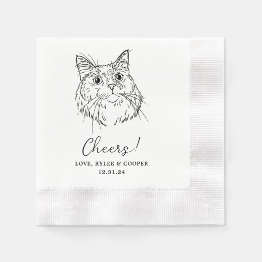 Serviette En Papier Salaire Personnalisé Chat Drawn Cocktail Mariage d (Devant)