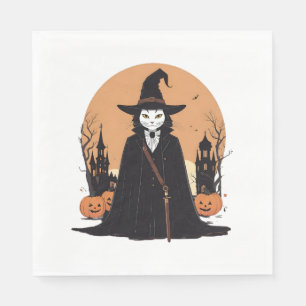 Serviette En Papier Sale mystique Chat noir avec Citrouille