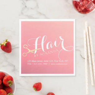 Serviette En Papier Salon de maquillage moderne ciseaux d'or rose