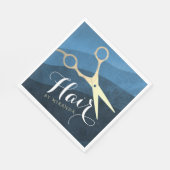 Serviette En Papier Salon des cheveux Coiffeuse Ciseaux bleu et or mod (Coin)