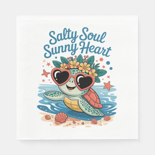 Serviette En Papier Salty Soul Sunny Heart Turtle Été (Devant)