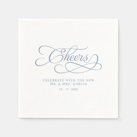 Serviette En Papier Salue Élégante Calligraphie Mariage Dusty Blue (Devant)