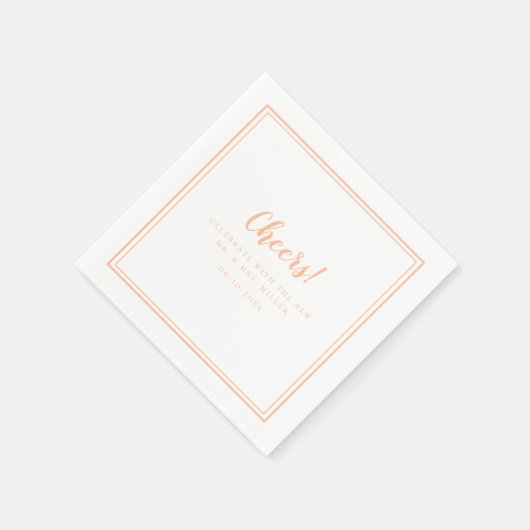 Serviette En Papier Salue Mr & Mrs Minimalist Mariage Peach Modern (Coin)