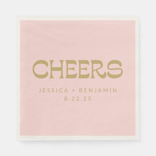 Serviette En Papier Salue Super Pink Gold Typographie Noms Mariage (Devant)