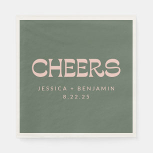 Serviette En Papier Saluer Super Pink Green Typographie Noms Mariage
