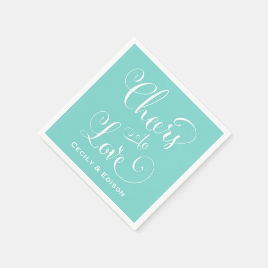 Serviette En Papier Salut à l'amour Aqua Blue Mariage Monogramme (Coin)