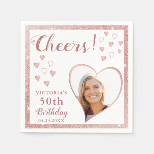 Serviette En Papier Salutations 50e anniversaire Rose Gold White Photo